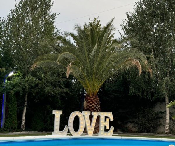 litere volumetrice love langa piscina pe marginea apei